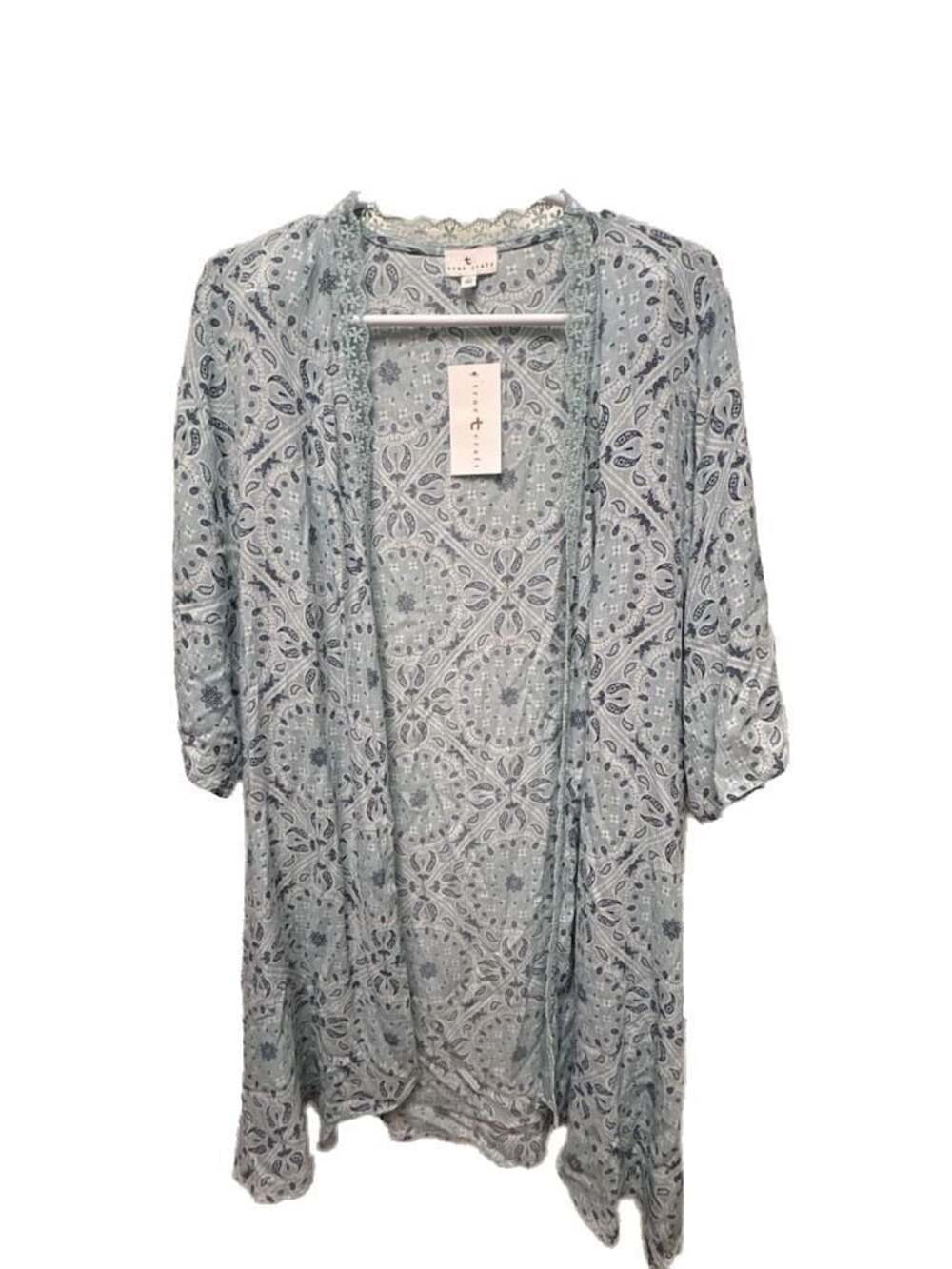 True Craft Light Blue Paisley Print Open-Front Kimono Cardigan NWT Size XL